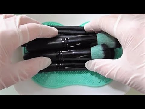 Cleaning My M.  Brushes Wearing Rubber Gloves