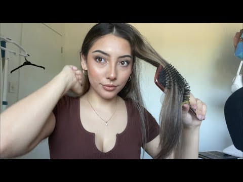 ASMR Random triggers before I go to work 💗 ~hair brushing, tapping, lip gloss~ | Whispered