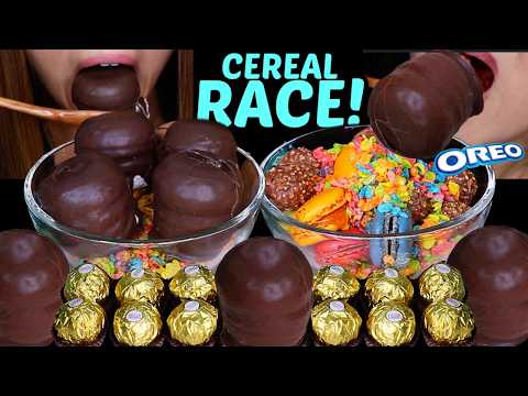 ASMR CEREAL RACE! GIANT CHOCOLATE MARSHMALLOW, FERRERO ROCHER, DUBAI CHOCOLATE CREAM PUFFS 먹방