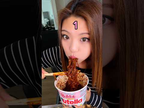 Let’s see how many bites it takes to finish a cup of Nutella buldak noodles #food #eating #challenge