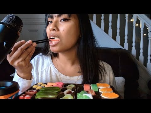 ASMR Sushi Gummy Tray MukBang , Eating Sounds