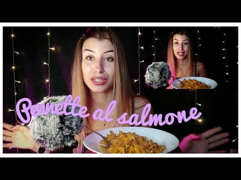 🇮🇹ASMR ITA• MUKBANG ,eating sounds | PENNETTE AL SALMONE, rispondo alle vostre domande