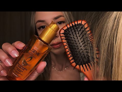 ASMR 🛌 MEXENDO no seu CABELO mas DE VERDADE (hair brushing, óleos, sussurros)