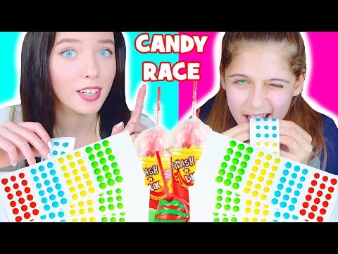 ASMR Candy Buttons Race, Nerds Rope Eating Mukbang