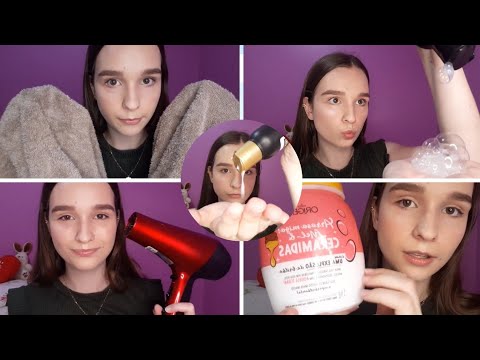 ASMR LAVANDO E FAZENDO CHAPINHA NO SEU CABELO (sons de água, boca e produtos)