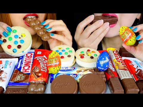 ASMR CHOCOLATE BARS, M&M's Ice Cream, Maltesers, Oreo Eggs, Milka, KitKat, Reese's 먹방 | Kim&Liz ASMR