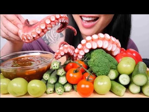 FRESH VEGGIES + OCTOPUS (ASMR CRUNCHY EATING SOUNDS) NO TALKING | SAS-ASMR