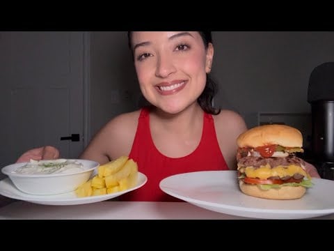 ASMR | Big juicy burger & pineapple fries 🍔🍍🍟