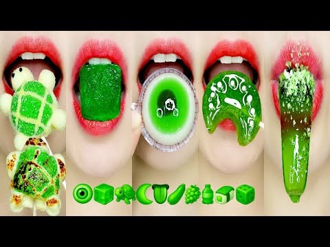 ASMR GREEN EMOJI FOOD EATING SOUNDS 초록색 이모지 입술먹방 MUKBANG