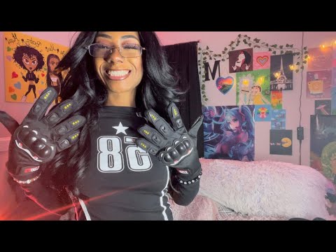 ASMR Jeans Short and Shirt Fabric Scratching with Biker Gloves 🧤 ✨