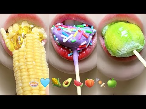 Asmr Eating Wax Candy Chocolate Gummy Marshmallow Tanghulu Jelly Emoji Food 🌽🥑🩵