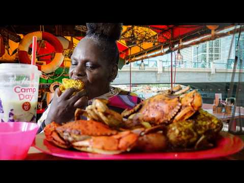 Garlic Butter Crab Seafood Boil With Blueberry Matcha ASMR Eating Sounds | Hello How Have You Been?