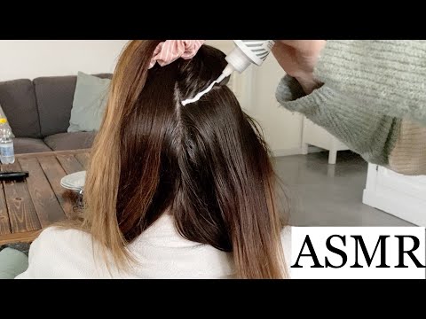 ASMR | Dry scalp hair treatment on my sister (relaxing hair play, brushing, massage, no talking)