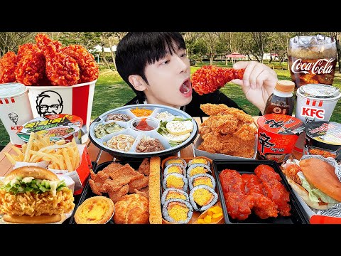 ASMR MUKBANG | 직접 만든 치즈 불닭볶음면 양념치킨 김밥 치즈스틱 먹방 FRIED CHICKEN AND FIRE NOODLES