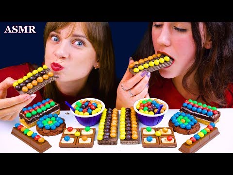 ASMR M&M'S CANDY BARS, CHOCOLATE CAKE, KRISPY WAFFLES,  리얼사운드 먹방 | Lilibu ASMR