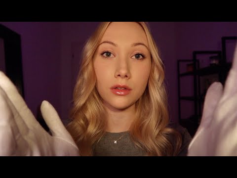 ASMR Face Exam w/ Cotton Gloves (light triggers, measuring, whispering)