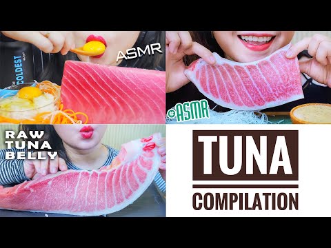 ASMR EATING RAW TUNA  TUNA SASHIMI  COMPILATION  EATING SOUNDS LINH ASMR