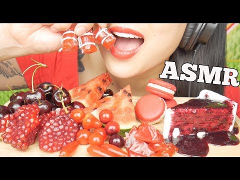 ASMR RED MACARON CHERRY CREPE CAKE WATERMELON LUK CHUP (EATING SOUNDS) NO TALKING | SAS-ASMR