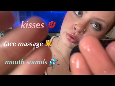 asmr ♥ FALL ASLEEP FAST - face massage, kisses, mouth sounds