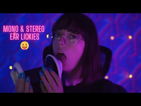 ASMR ear licking in mono & stereo with dark lighting- no talking!