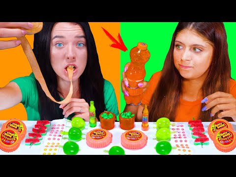 ASMR Green Food VS Orange Food RACE Challenge | EATING SOUNDS LILIBU