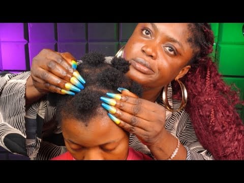 I GAVE AN✨ASMR Hypnotic Long Nails Scalp Scratching on Bantu Knots | Whisper, Hair Brushing, & Gum
