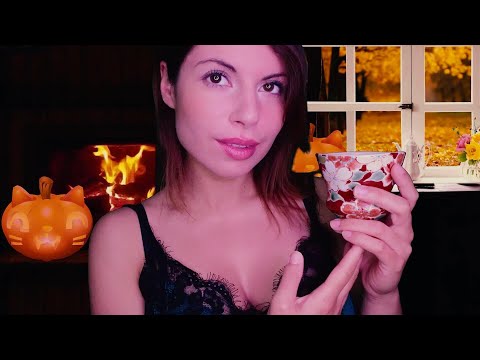 Sarah Asmr| Cozy Autumn Night 🍁Inaudible, face touching, hair brushing & Fireplace Sounds