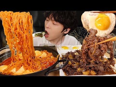 ASMR MUKBANG | 직접 만든 순두부 열라면 간장계란밥 소불고기 먹방 & 레시피 FIRE NOODLES AND Bulgogi EATING