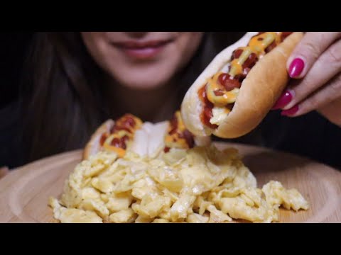 ASMR HOTDOGS SCRAMBLED EGGS SAUSAGE SOFT EATING MUKBANG #asmr #mukbang #hotdog #scrambledeggs #eggs