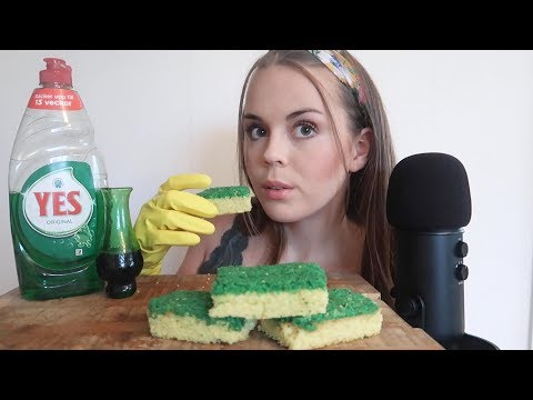 ASMR - Eating My Mom's DISH SPONGE w/ DISH SOAP