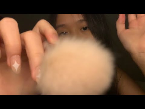 ASMR face brushing w/ mic brushing, trigger words & mouth sounds