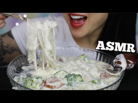 ASMR CREAMY CHEESY CLEAR GLASS NOODLES SAUSAGE AND BROCCOLI (EATING SOUNDS) NO TALKING | SAS-ASMR