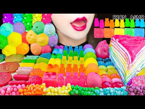 【ASMR】RAINBOW DESSERTS🌈 RAINBOW BEAR KOHAKUTO,CREPE CAKE, NERDS ROPE MUKBANG 먹방 EATING SOUNDS