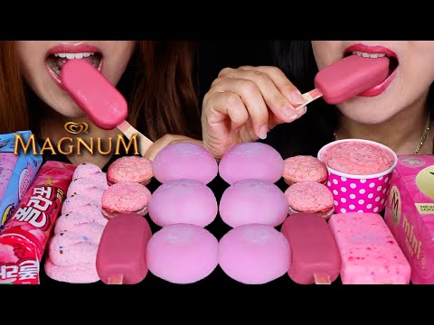 ASMR RUBY CHOCOLATE MAGNUM ICE CREAM BARS, STRAWBERRY MOCHI ICE CREAM, COTTON CANDY MARSHMALLOWS 먹방