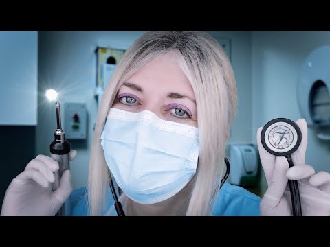 ASMR Ear, Nose & Throat Exam for Infection: Otoscope, Ear Drops, Blood Pressure, Stethoscope, Gloves