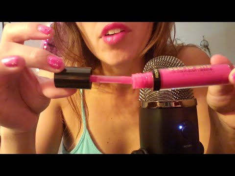 ASMR- lipgloss application, mouth sounds.