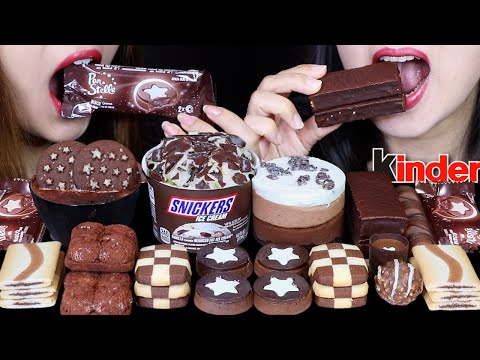 ASMR SNICKERS ICE CREAM SUNDAE, PAN DI STELLE COOKIES, TRIPLE CHOCOLATE MOUSSE CAKE, KINDER BUENO 먹방