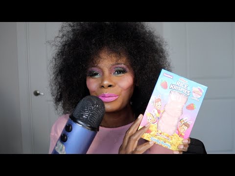 Pink Strawberry Rice Krispy Bunny ASMR Eating Sounds