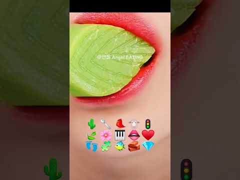 asmr PINK & GREEN EMOJI FOOD KOHAKUTOU 핑크색 & 초록색 이모지 먹방 코하쿠토 eating sounds