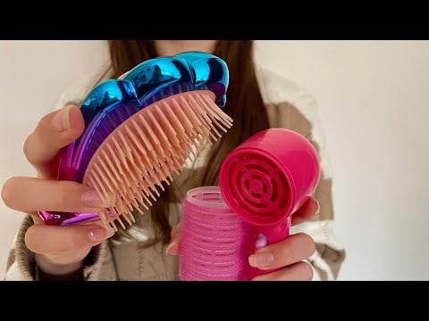 ASMR Curling your hair | Velcro rollers | Hair brushing | camera combing | spray sounds | whispered