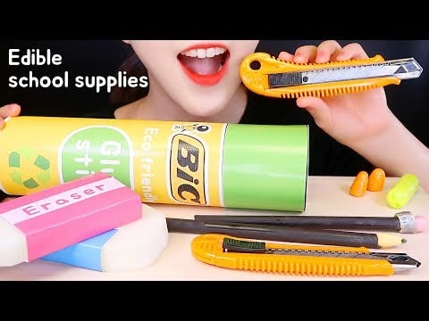 EDIBLE SCHOOL SUPPLIES ASMR EDIBLE GLUE, PENCIL, ERASER, EARPLUG 🏫