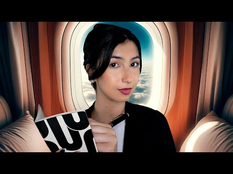 ASMR Atendimento de primeira classe no avião | Aeromoça