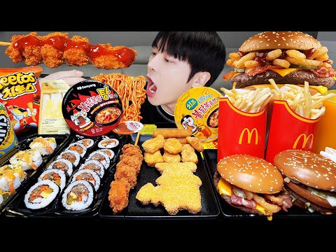 ASMR MUKBANG | 직접 만든 치즈 불닭볶음면 양념치킨 김밥 치즈스틱 먹방 FRIED CHICKEN AND FIRE NOODLES