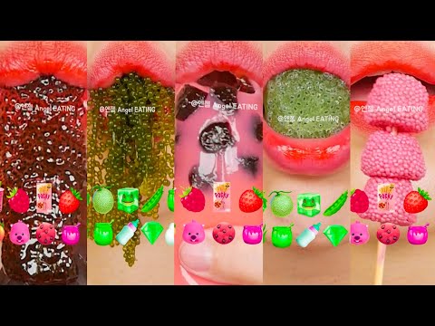 asmr (PINK & GREEN FOODS) EMOJI JELLY HONEY JELLY TANGHULU 핑크 & 초록색 이모지 먹방 젤리 꿀젤리 탕후루 eating sounds