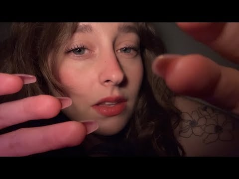 ASMR let me calm your mind (close clicky whispers, face touching and quiet background music)