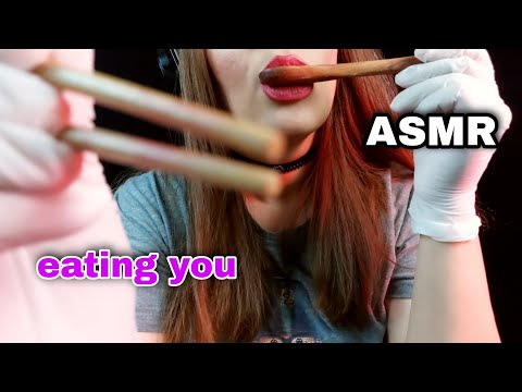 ASMR eating you with wooden spoon and chopsticks ,latex gloves ,mouth sounds ،slurping 😴 💯 💗