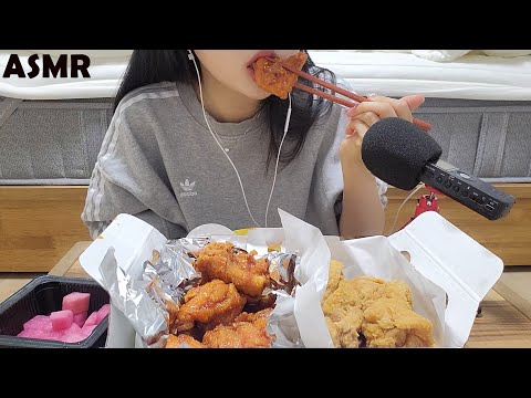 ASMR 양념반 후라이드반 치킨 이팅사운드 SPICY CHICKEN, FRIED CHICKEN SKIN