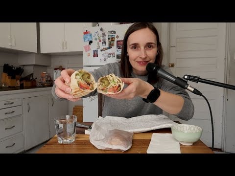 ASMR Eat With Me ~ Beef Samosa's & Falafel Wrap ~ Whispered