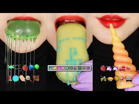 8MINUTES VERTICAL EMOJI EATING ASMR FOR SLEEP MINECRAFT FOOD ASMR WAX CANDY HONEY JELLY ASMR ☔
