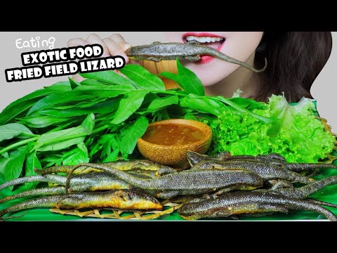 ASMR FRIED FIELD LIZARD | EXOTIC FOOD EATING SOUNDS | LINH-ASMR